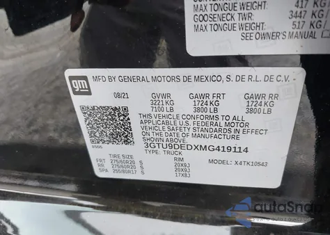 2021 GMC Sierra 1500 4Wd Short Box Slt z USA, uszkodzony, nr VIN 3GTU9DEDXMG419114